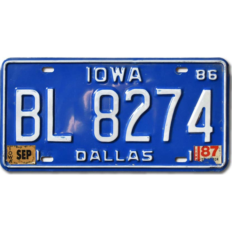 Americká ŠPZ Iowa Blue 1986 Dallas BL 8274