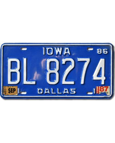 Americká ŠPZ Iowa Blue 1986 Dallas BL 8274