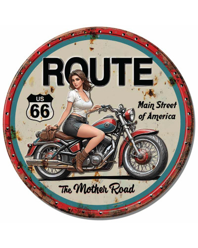 Plechová ceduľa The Mother Road Lady Biker 30 cm
