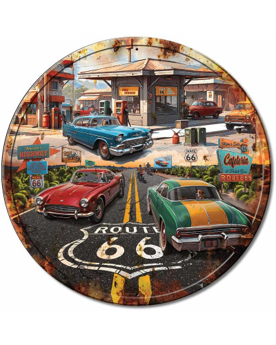 Plechová ceduľa Route 66 Gas round 30 cm