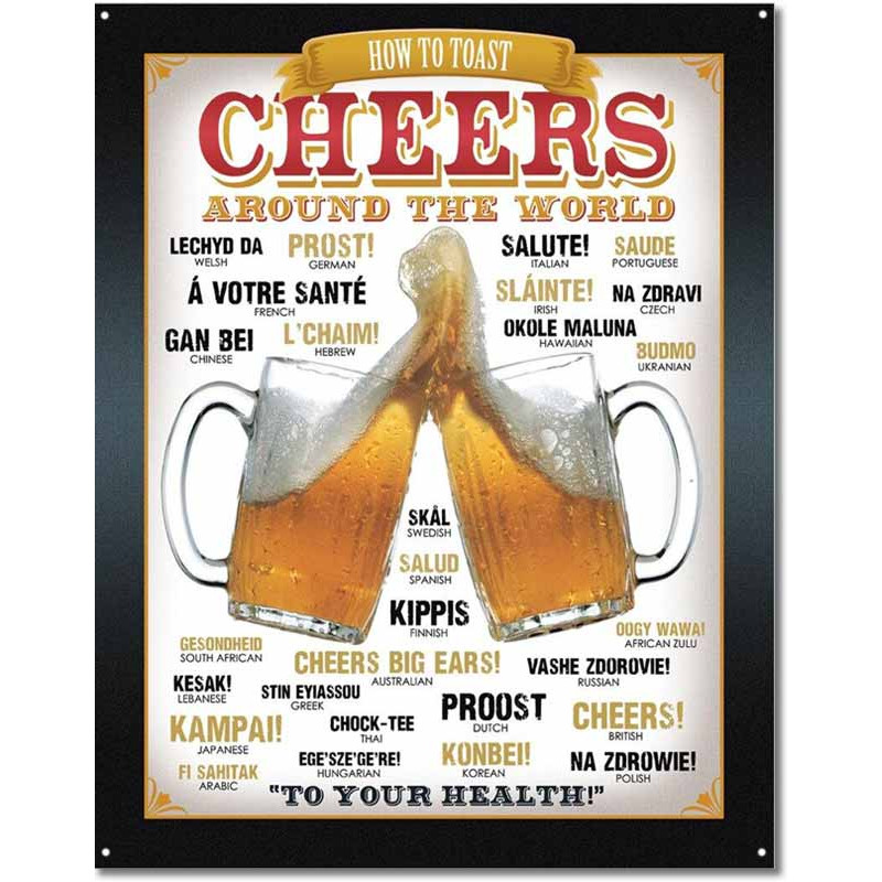 Plechová ceduľa Cheers Around the World 40 cm x 32 cm