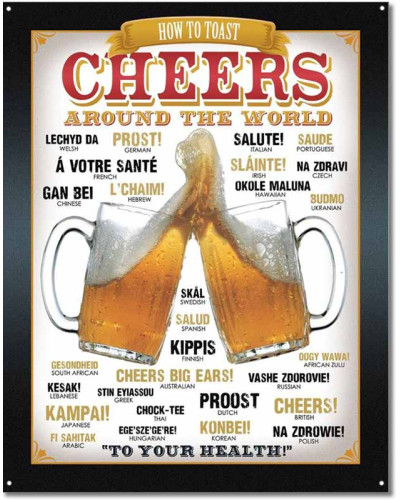 Plechová ceduľa Cheers Around the World 40 cm x 32 cm