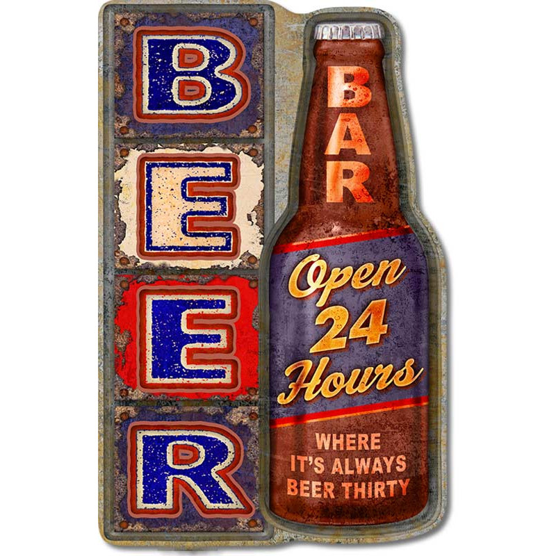 Plechová ceduľa Beer Open 24 Hours 29 cm x 19 cm