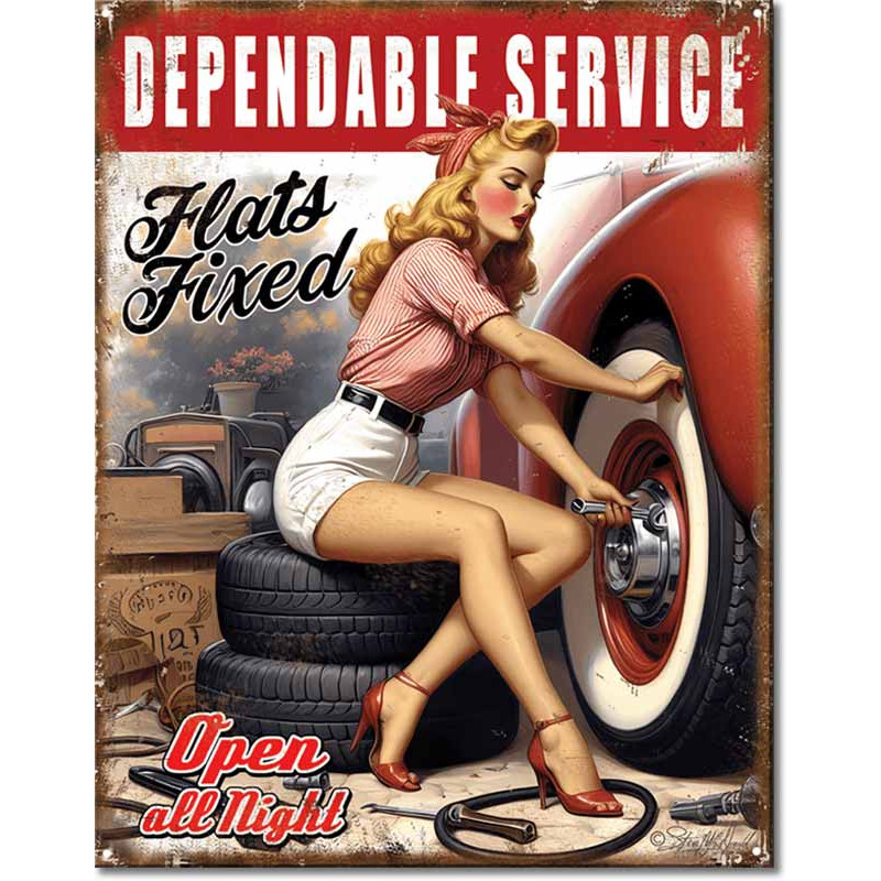 Plechová ceduľa Dependable Service All Night 40 cm x 32 cm