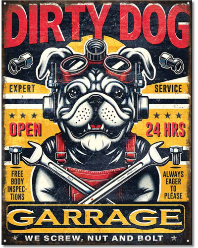 Plechová ceduľa Dirty Dog Garage 40 cm x 32 cm