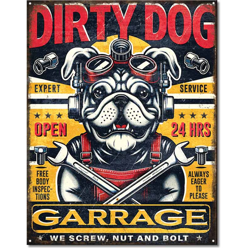 Plechová ceduľa Dirty Dog Garage 40 cm x 32 cm