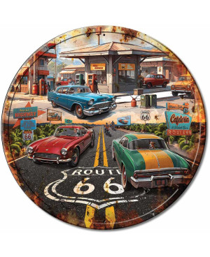 Plechová ceduľa Route 66 Gas round 30 cm