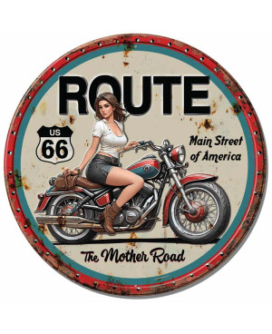 Plechová cedule The Mother Road Lady Biker 30 cm