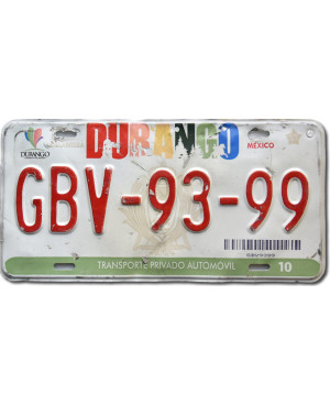 Mexická ŠPZ Durango GBV-93-99