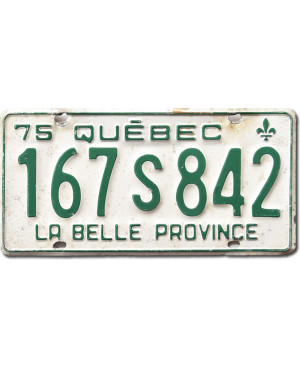 Kanadská ŠPZ Quebec 1975 White 167 S 842