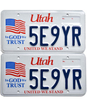 Americká ŠPZ Utah In God We Trust 5E9YR pár