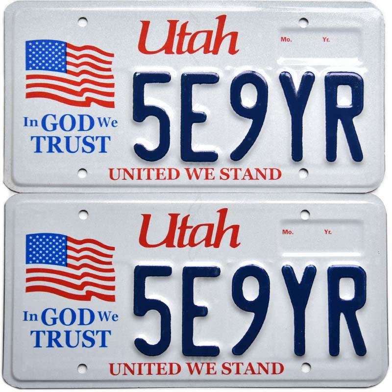 Americká ŠPZ Utah In God We Trust 5E9YR pár
