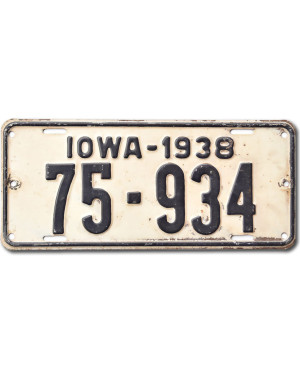 Americká ŠPZ Iowa 1938 White 75-934