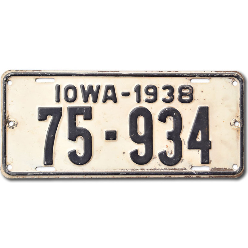 Americká ŠPZ Iowa 1938 White 75-934