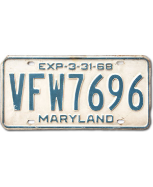Americká ŠPZ Maryland 1968 Veteran Foreign War 7696