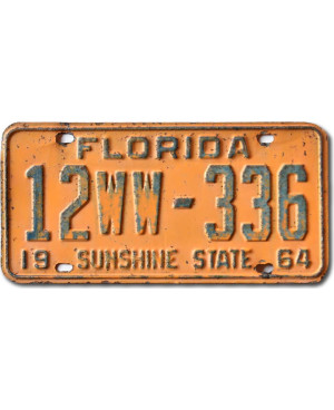 Americká ŠPZ Florida 1964 Orange 12WW-336