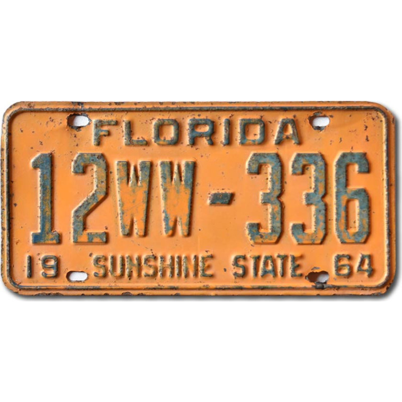 Americká ŠPZ Florida 1964 Orange 12WW-336