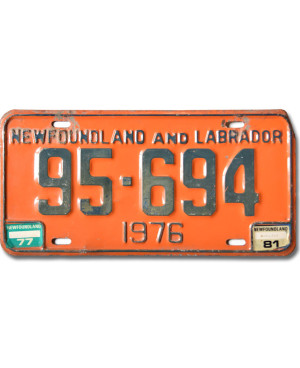 Kanadská ŠPZ Newfoundland Labrador 1976 Orange 95-694