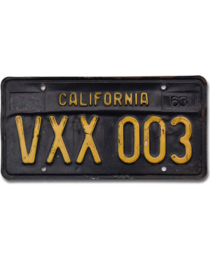 Americká ŠPZ California 1963 Black VXX 003
