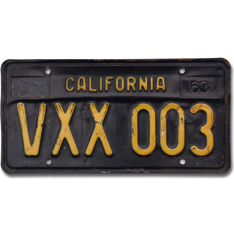 Americká ŠPZ California 1963 Black VXX 003