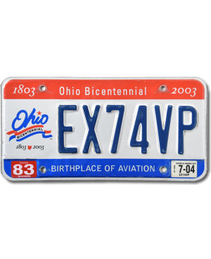 Americká ŠPZ Ohio Bicentennial EX74VP
