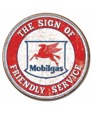 Plechová ceduľa Mobilgas Friendly Service round 30 cm