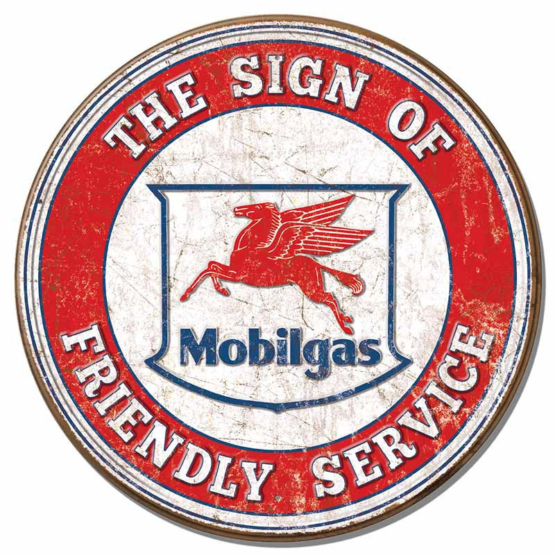 Plechová ceduľa Mobilgas Friendly Service round 30 cm