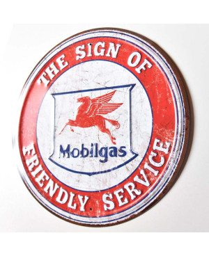 Plechová ceduľa Mobilgas Friendly Service round 30 cm