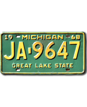 Americká ŠPZ Michigan 1968 Green Great Lake JA-9647