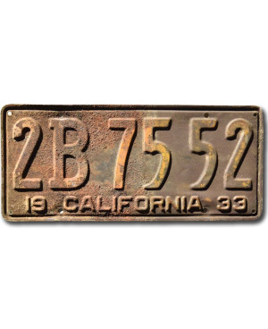 Americká ŠPZ California 1933 Rusty 2B 7552