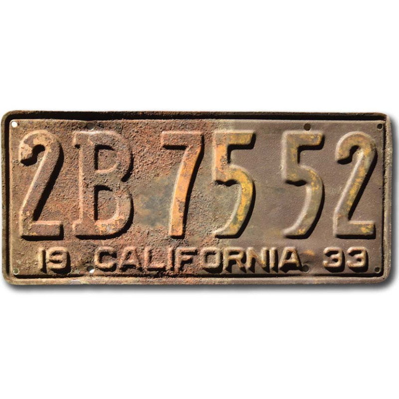 Americká ŠPZ California 1933 Rusty 2B 7552