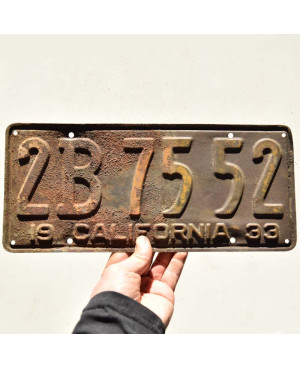 Americká ŠPZ California 1933 Rusty 2B 7552