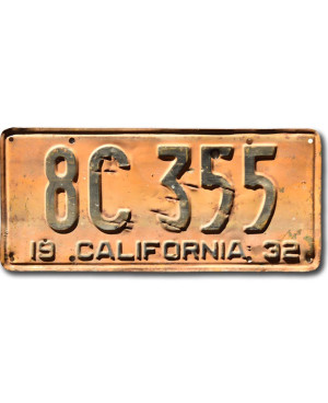 Americká ŠPZ California 1932 Yellow 8C 355