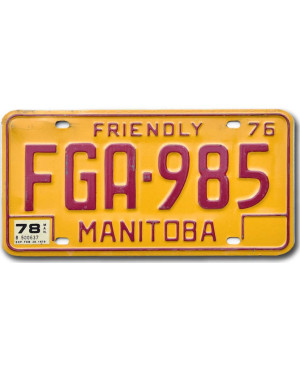 Kanadská ŠPZ Manitoba 1976 Friendly FGA-985