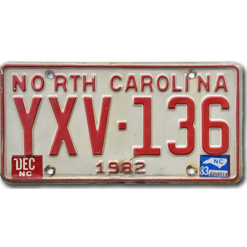Americká ŠPZ North Carolina 1982 Red YXV-136
