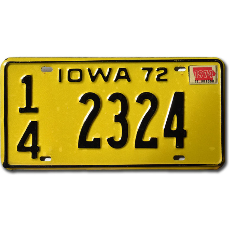 Americká ŠPZ Iowa 1972 Yellow 14 2324