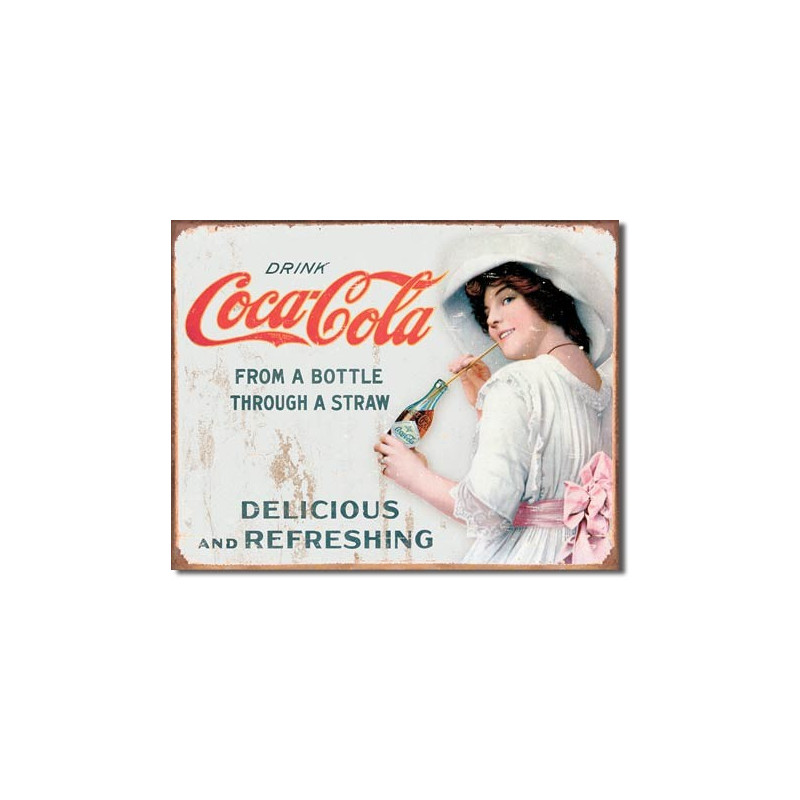 Plechová ceduľa Coca Cola - Thru a Straw 32cm x 40 cm