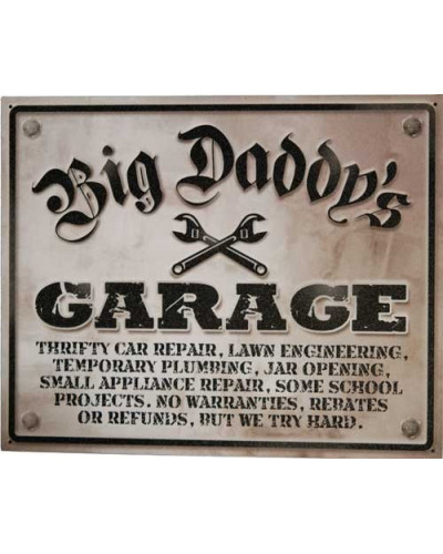 Plechová ceduľa Big Daddys Garage 30 cm x 38 cm