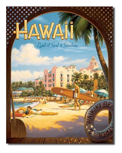 Plechová cedule Hawaii Sun and Surf 40 cm x 32 cm