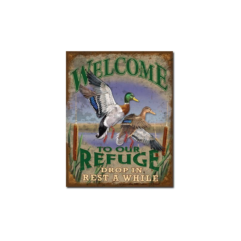 Plechová ceduľa Welcome to our Refuge 32 cm x 40 cm