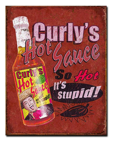 Plechová ceduľa Curlys Hot Sauce 40 cm x 32 cm