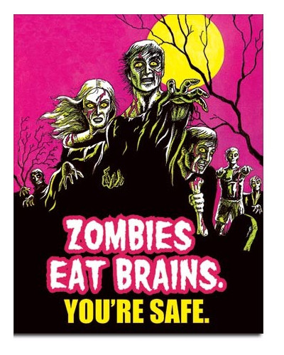 Plechová ceduľa Zombies Eat Brains 40 cm x 32 cm