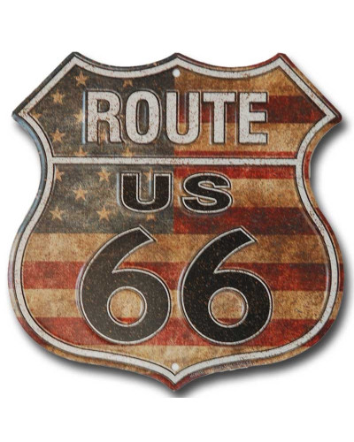 Plechová ceduľa Route 66 shield US Flag a