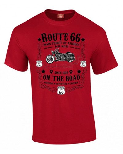 Tričko Route 66 On The Road červeno čiernej
