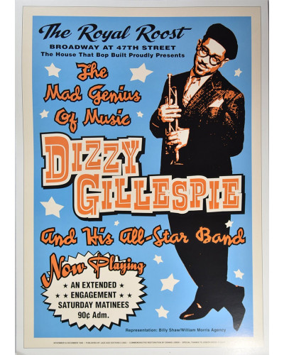 Koncertné plagát Dizzy Gillespie, The Royal Roost in NYC, 1948