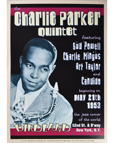 Koncertné plagát Charlie Parker Quintet, Birdland in NYC, 1953