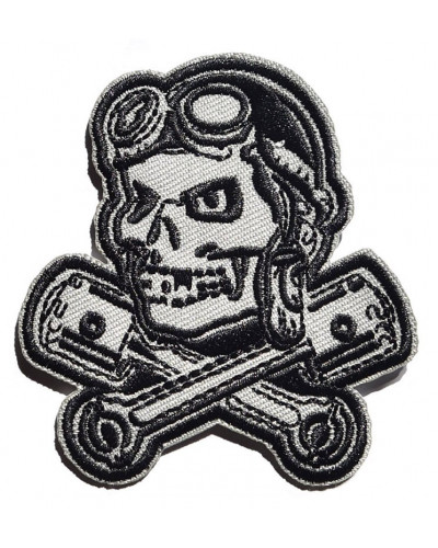 Moto nášivka Rockabilly Lebka s piestami 4 cm x 7,5 cm