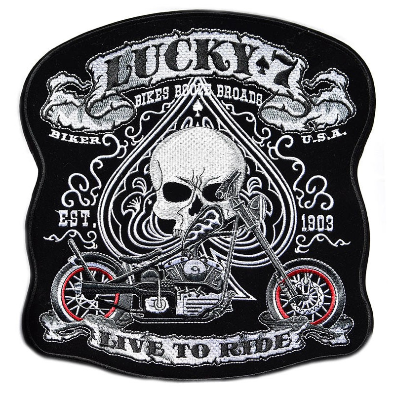 Moto nášivka Lucky 7 Live to Ride XXL na chrbát