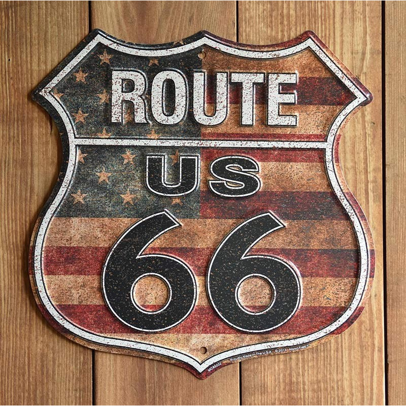 Plechová ceduľa Route 66 shield US Flag p