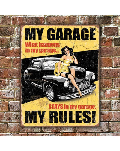 Plechová ceduľa My Garage My Rules 40 cm x 32 cm w